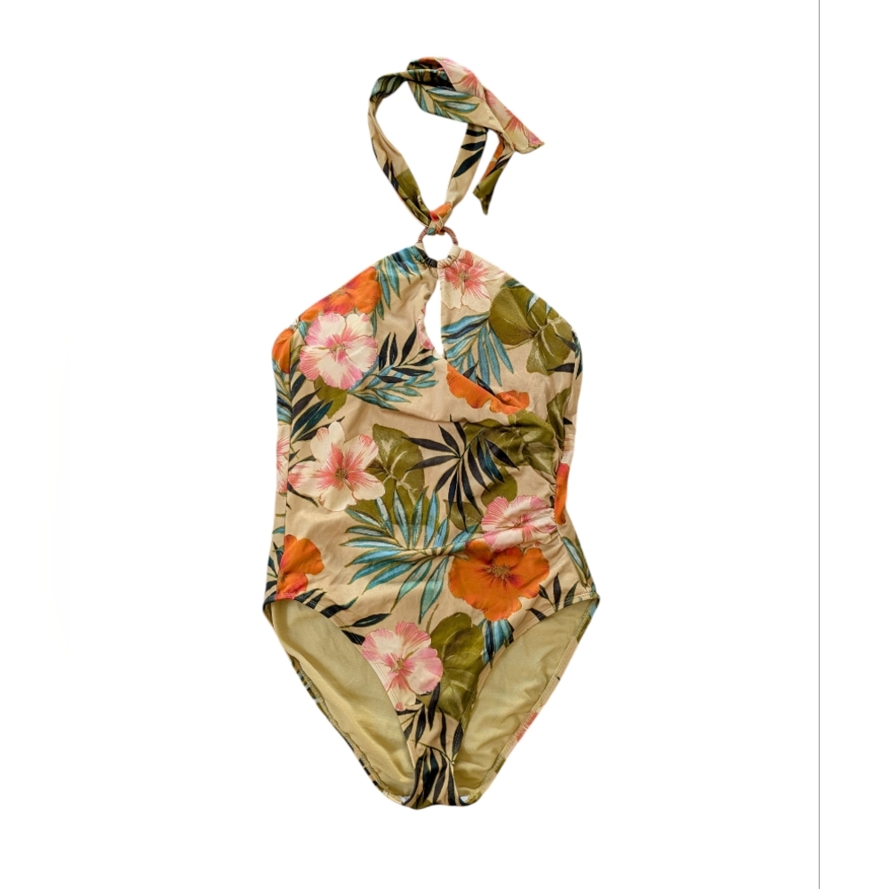 Ralph Lauren Floral Tropical Printed Halter One-Piece Swimsuit US 14
